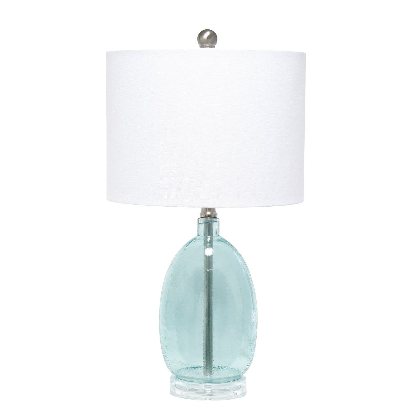 All The Rages Lalia Home Clear Blue Oval Glass Table Lamp With White Drum Shade