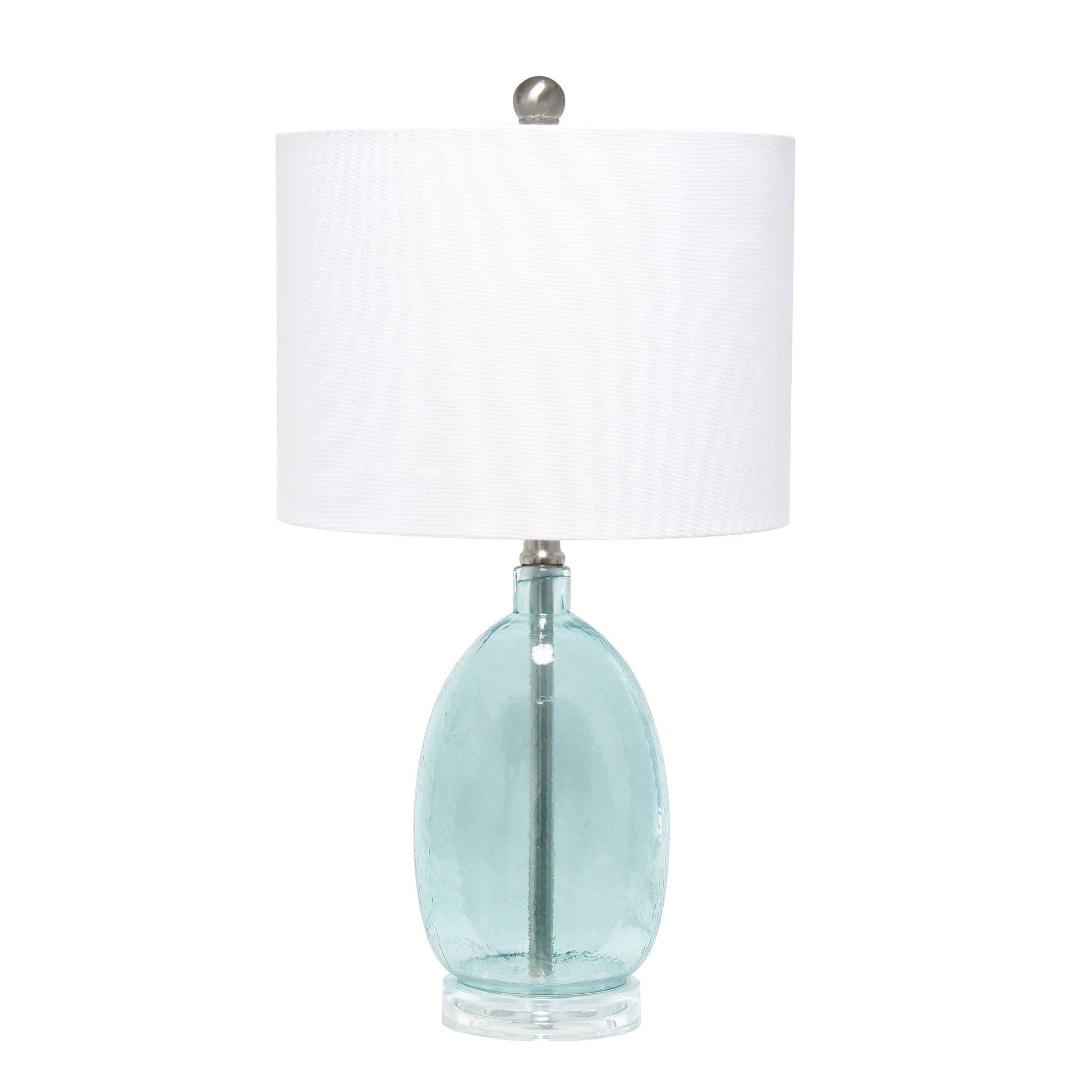 All The Rages Lalia Home Clear Blue Oval Glass Table Lamp With White Drum Shade