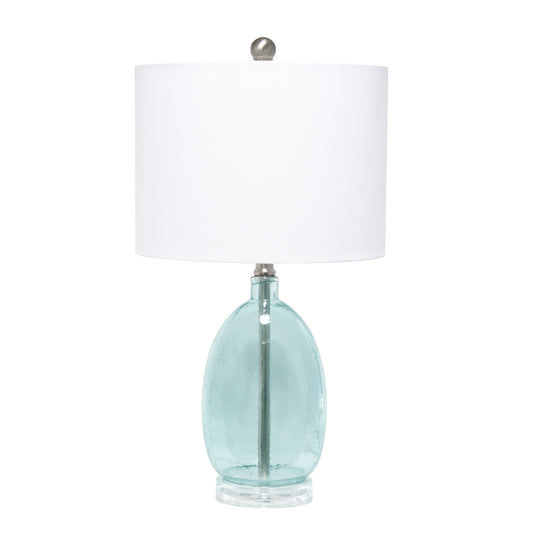 All The Rages Lalia Home Clear Blue Oval Glass Table Lamp With White Drum Shade