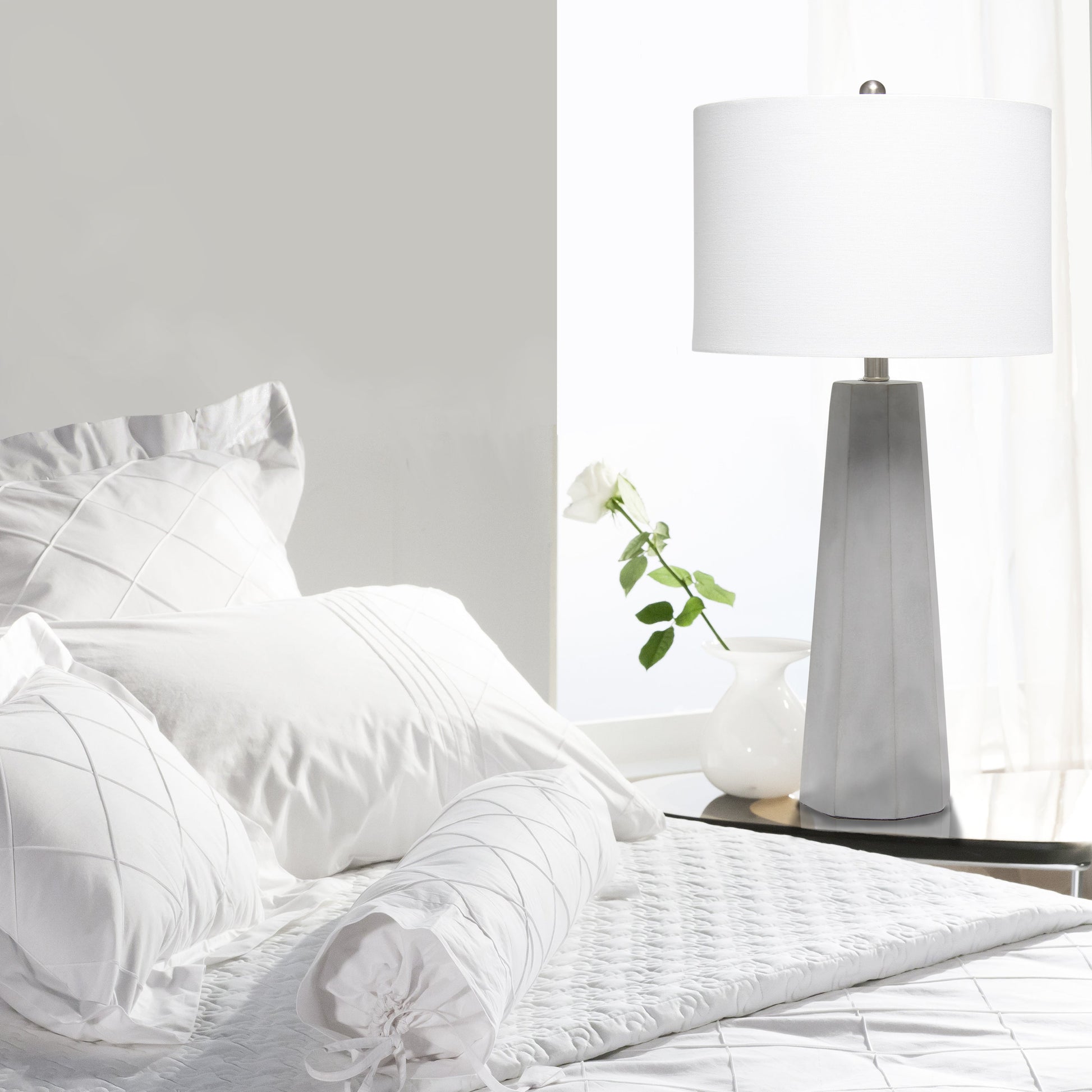 All The Rages Lalia Home Concrete Pillar Table Lamp With White Fabric Shade