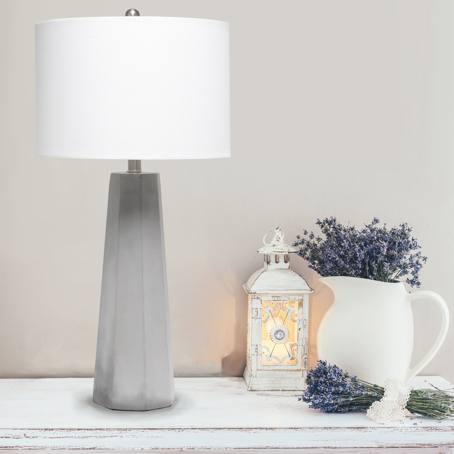All The Rages Lalia Home Concrete Pillar Table Lamp With White Fabric Shade