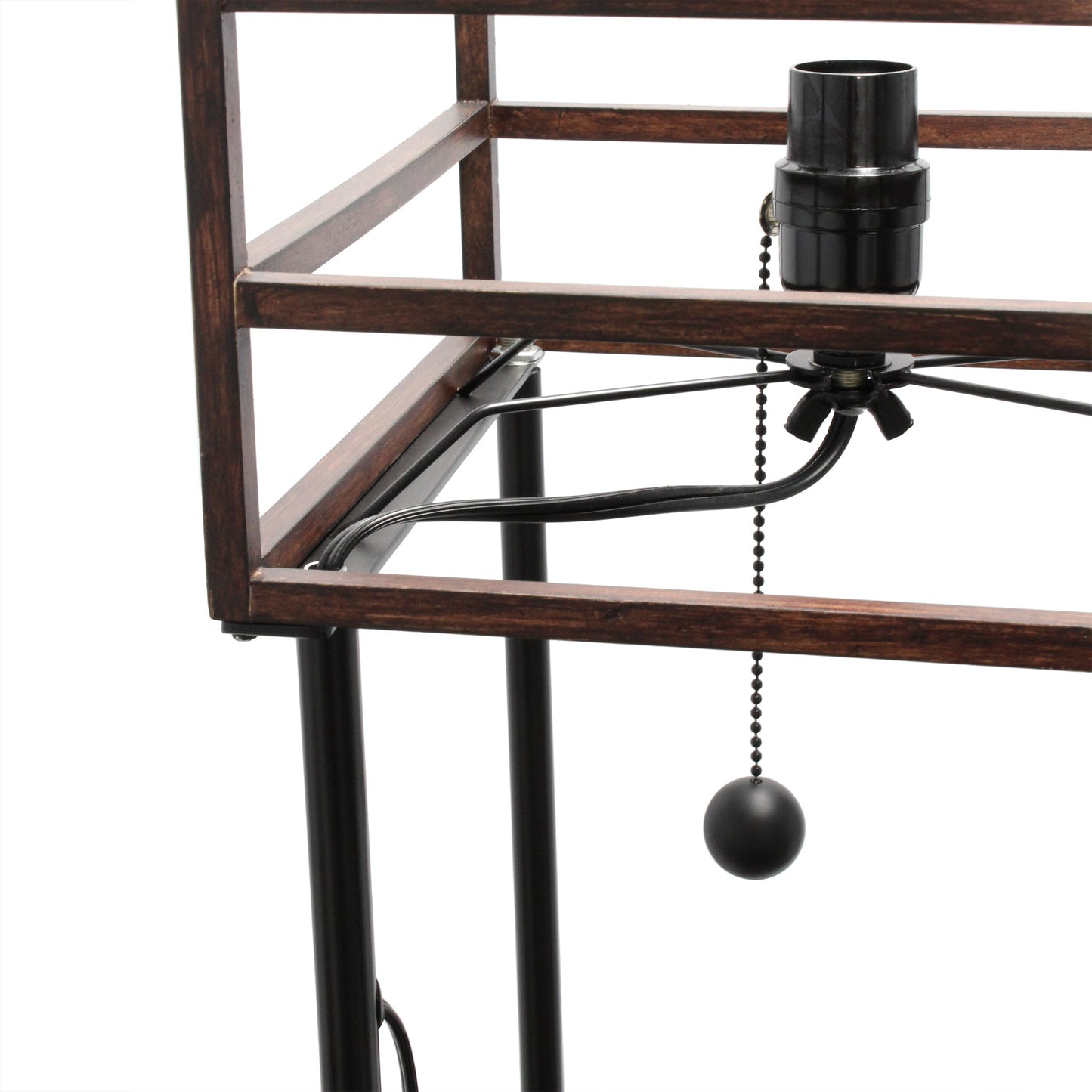 All The Rages Lalia Home Dark Wood Metal Etagere Floor Lamp With Storage Shelves & Linen Shade