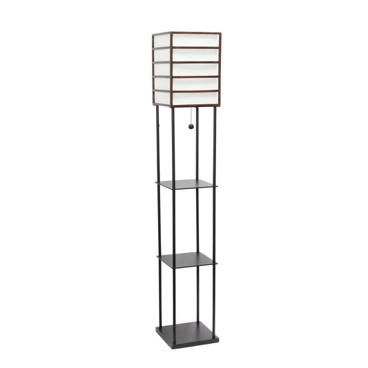 All The Rages Lalia Home Dark Wood Metal Etagere Floor Lamp With Storage Shelves & Linen Shade