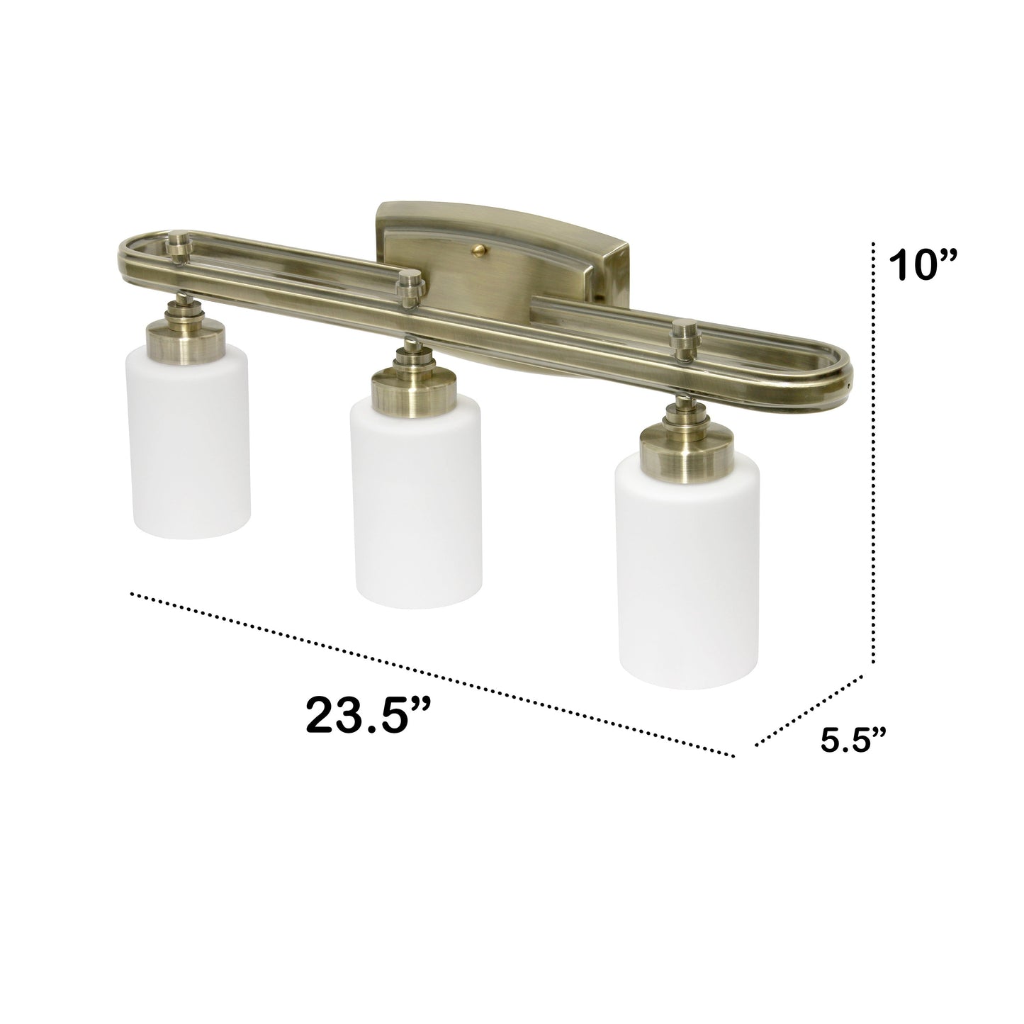 All The Rages Lalia Home Essentix Antique Brass 3-Light Contemporary Vanity Light With Opaque White Glass Shades