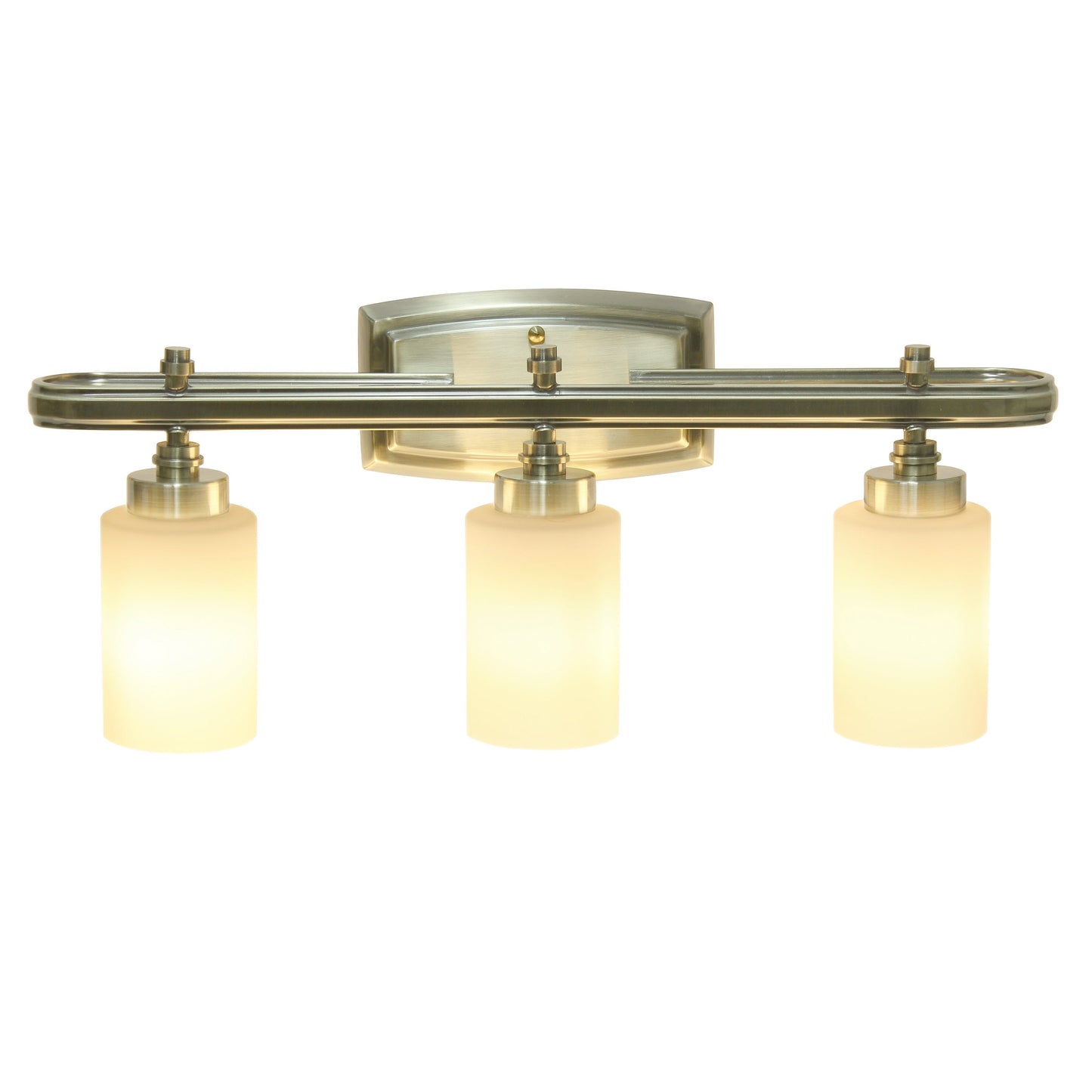 All The Rages Lalia Home Essentix Antique Brass 3-Light Contemporary Vanity Light With Opaque White Glass Shades