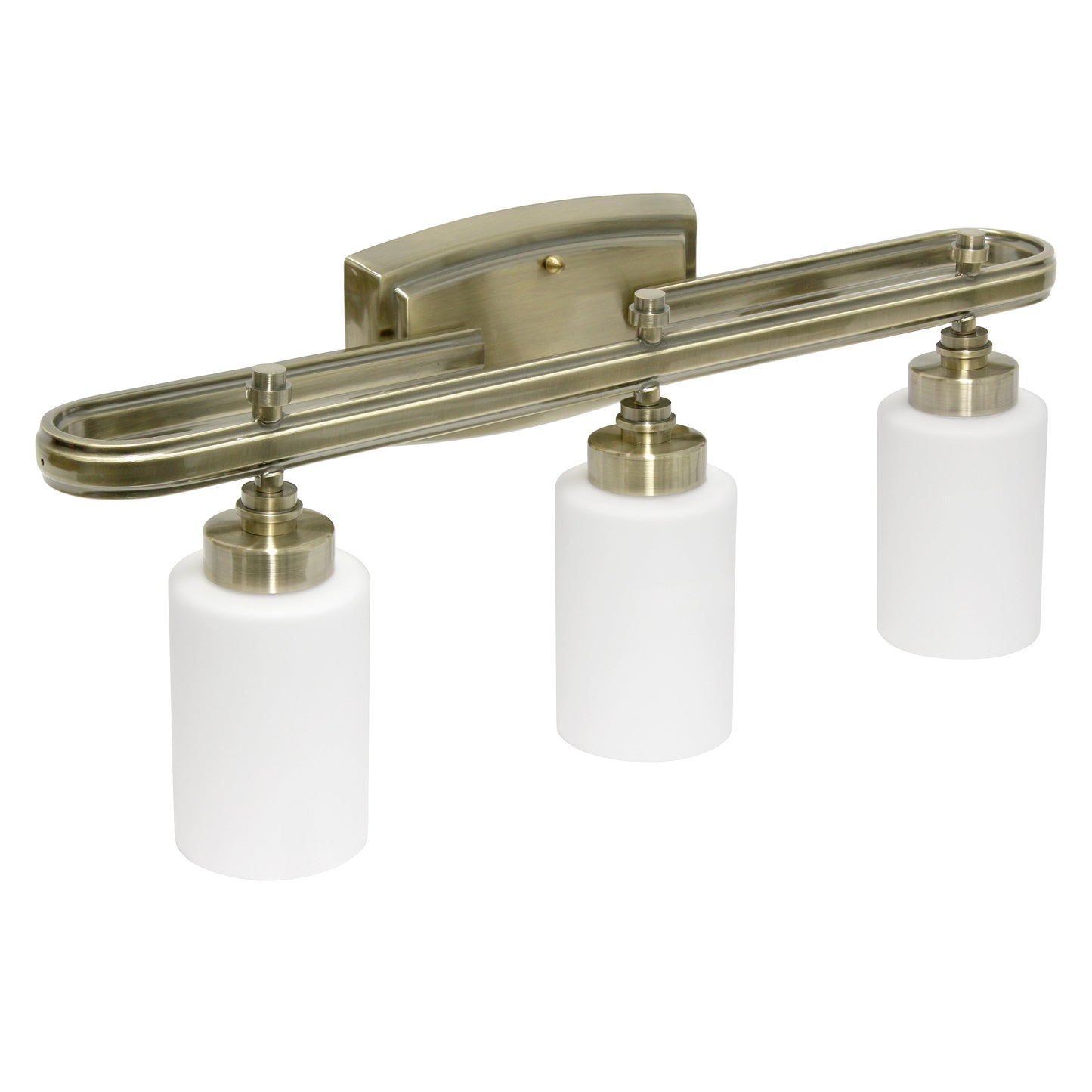 All The Rages Lalia Home Essentix Antique Brass 3-Light Contemporary Vanity Light With Opaque White Glass Shades