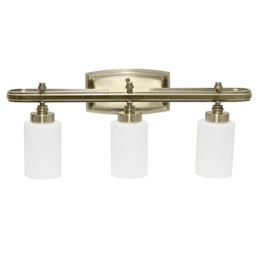 All The Rages Lalia Home Essentix Antique Brass 3-Light Contemporary Vanity Light With Opaque White Glass Shades