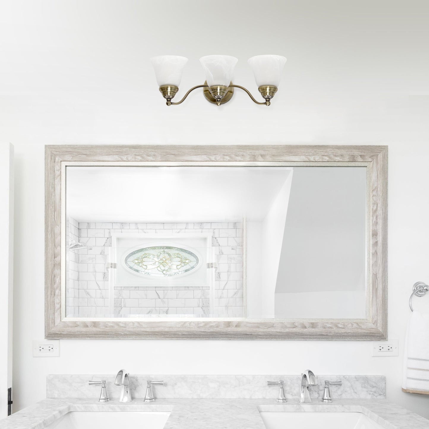 All The Rages Lalia Home Essentix Antique Brass 3-Light Curved Metal Vanity Light With Alabaster White Glass Shades