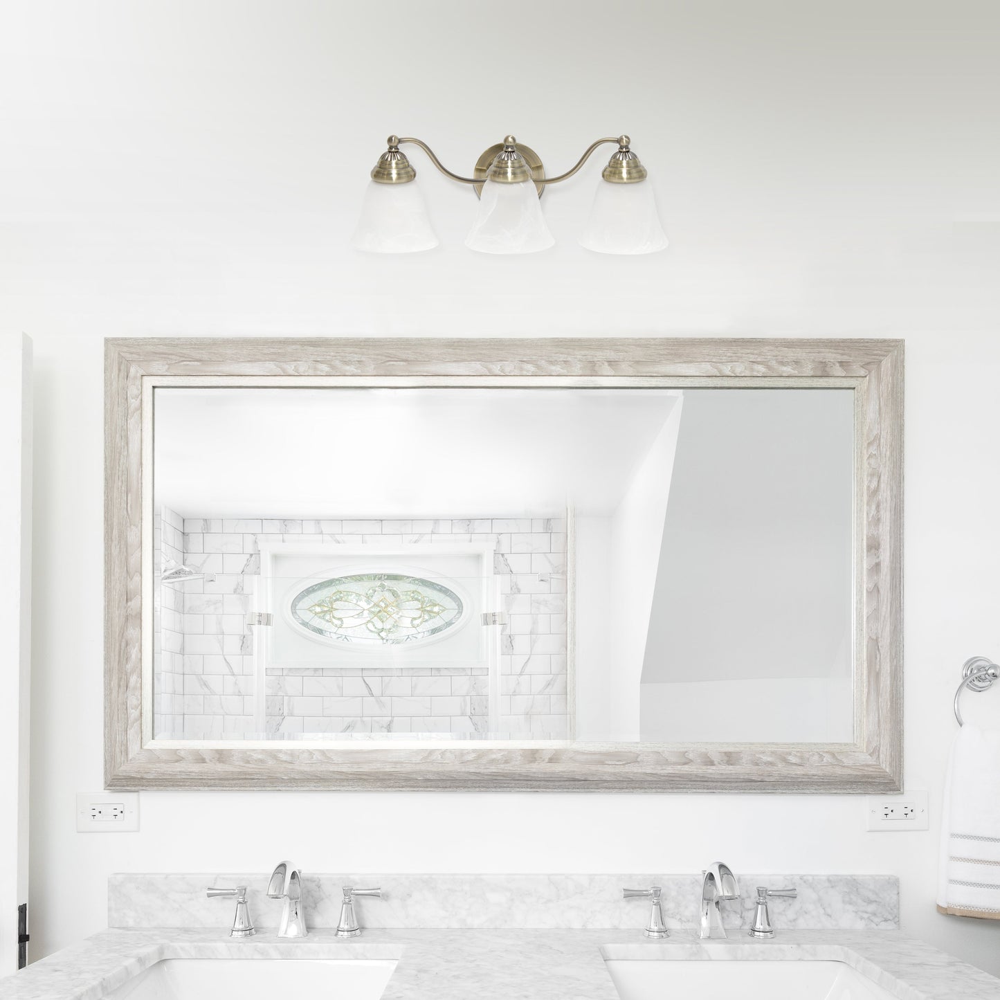 All The Rages Lalia Home Essentix Antique Brass 3-Light Curved Metal Vanity Light With Alabaster White Glass Shades