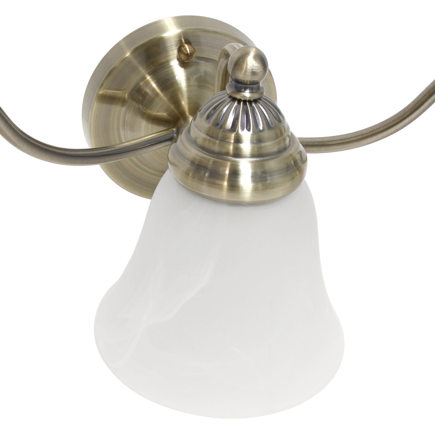 All The Rages Lalia Home Essentix Antique Brass 3-Light Curved Metal Vanity Light With Alabaster White Glass Shades