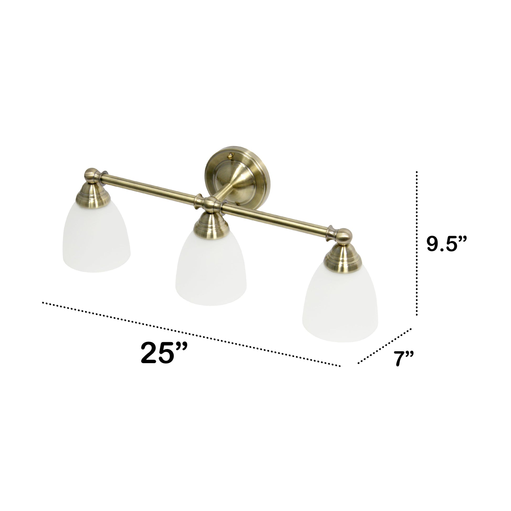 All The Rages Lalia Home Essentix Antique Brass 3-Light Metal Vanity Light With Translucent Glass Shades