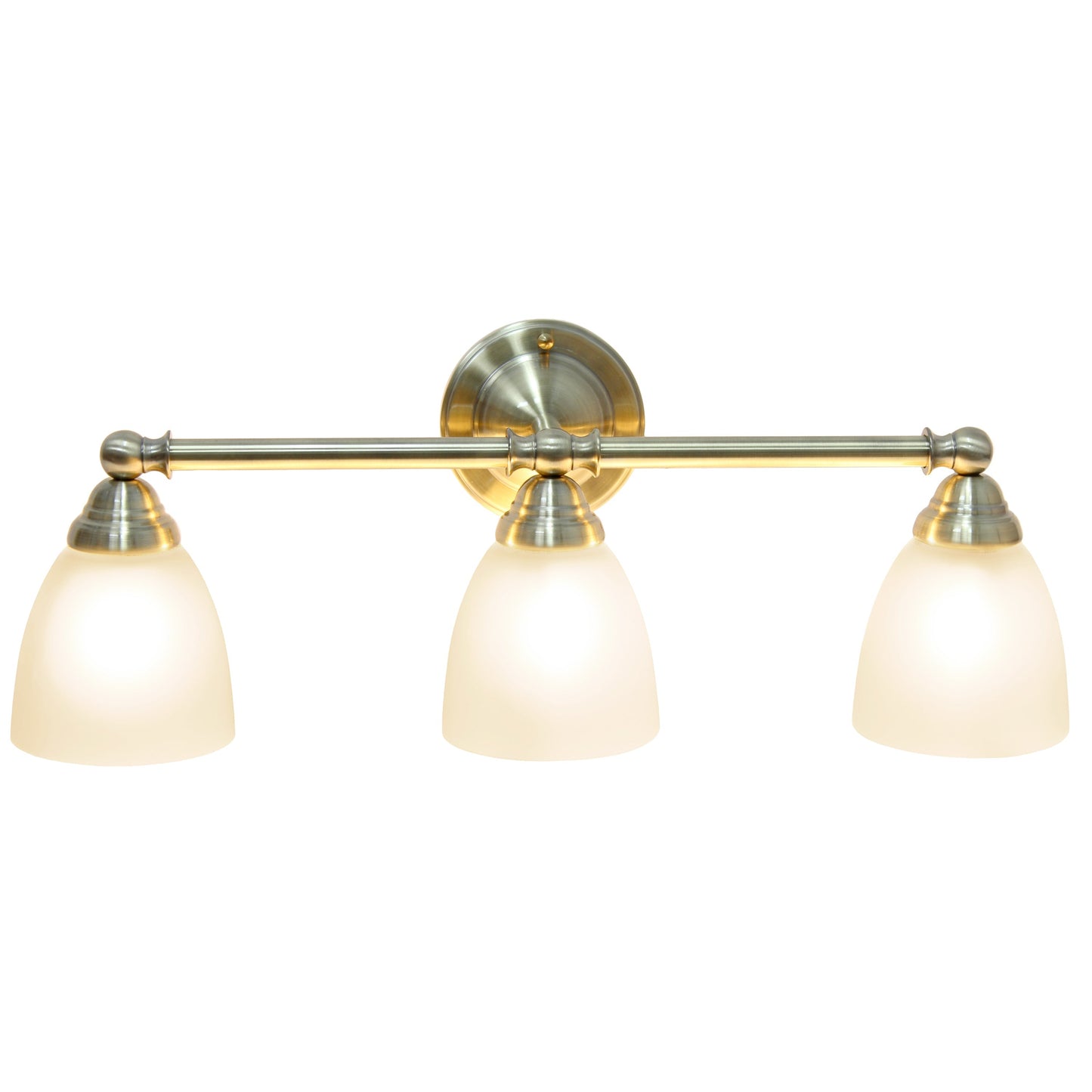 All The Rages Lalia Home Essentix Antique Brass 3-Light Metal Vanity Light With Translucent Glass Shades