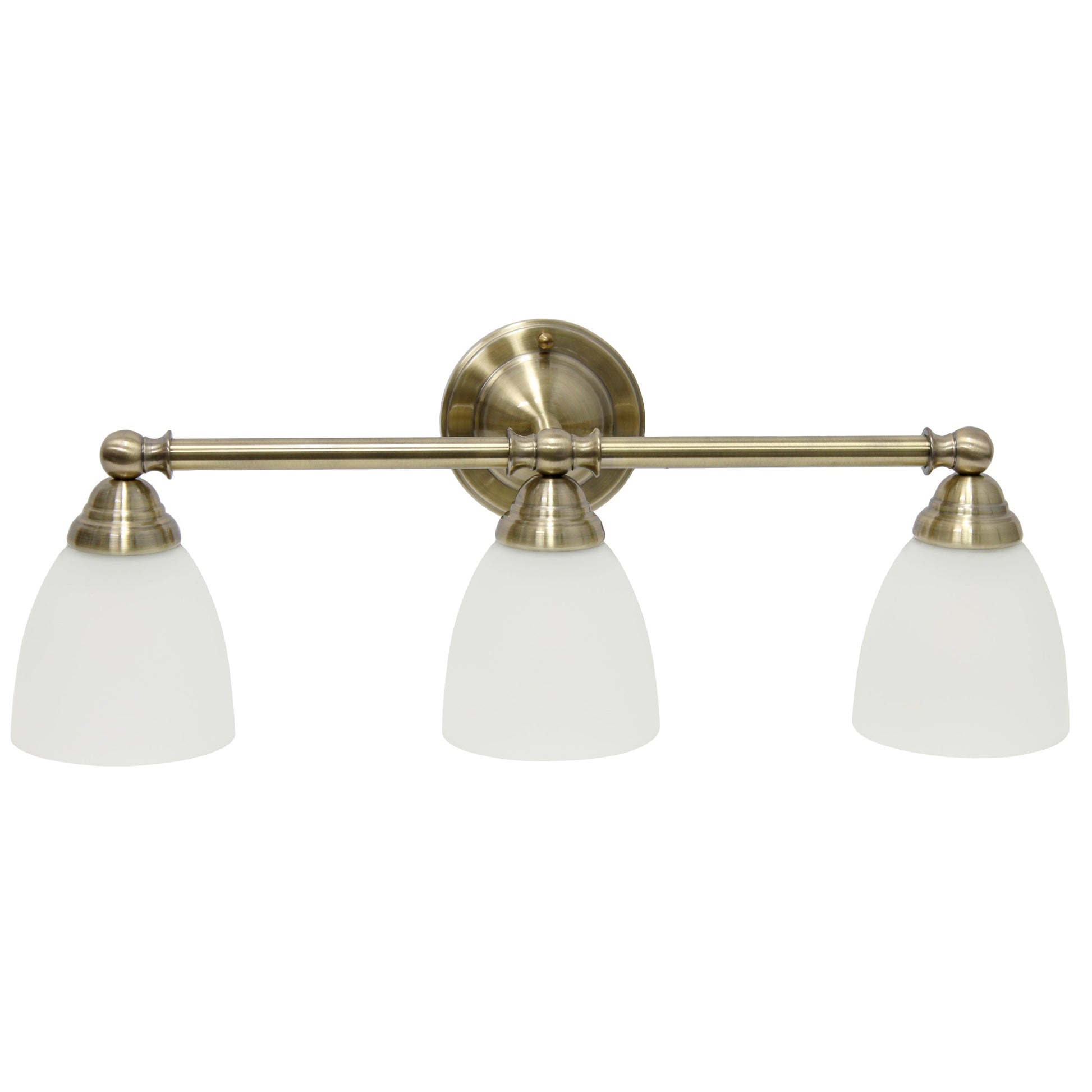 All The Rages Lalia Home Essentix Antique Brass 3-Light Metal Vanity Light With Translucent Glass Shades