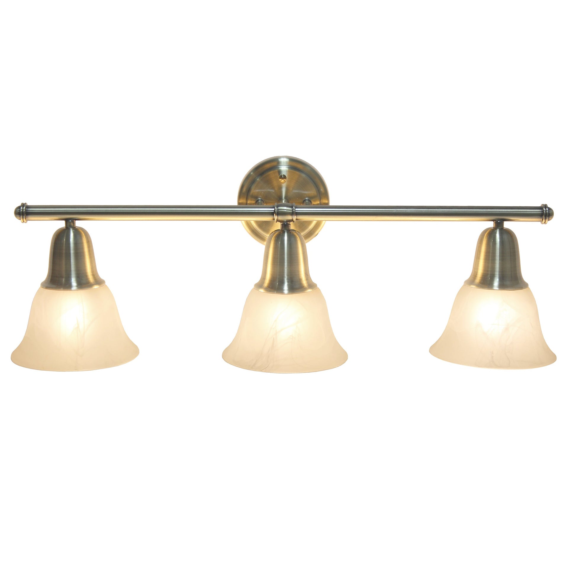 All The Rages Lalia Home Essentix Antique Brass 3-Light Vanity Light With Bell-Shaped Alabaster White Glass Shades