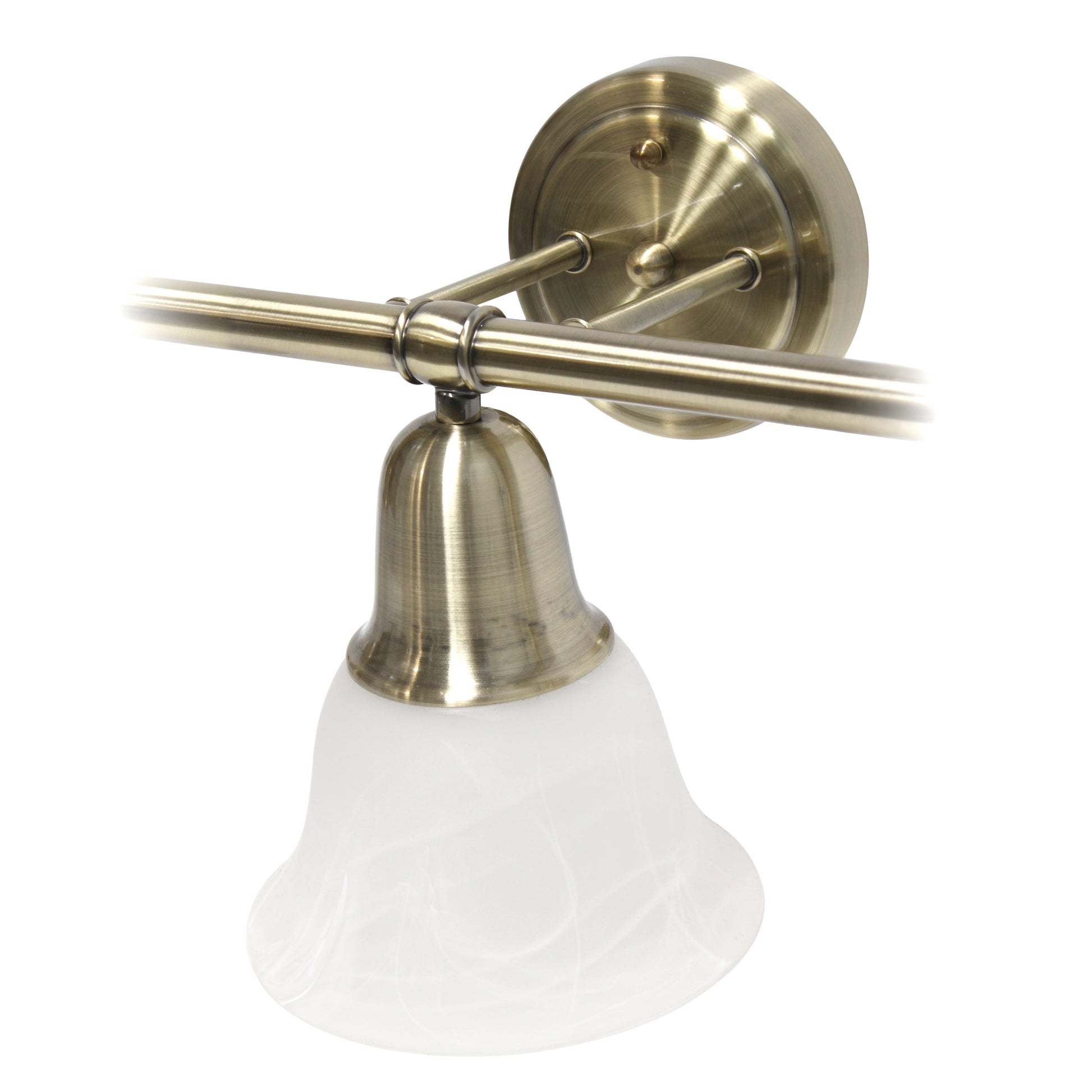 All The Rages Lalia Home Essentix Antique Brass 3-Light Vanity Light With Bell-Shaped Alabaster White Glass Shades