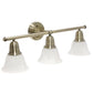 All The Rages Lalia Home Essentix Antique Brass 3-Light Vanity Light With Bell-Shaped Alabaster White Glass Shades