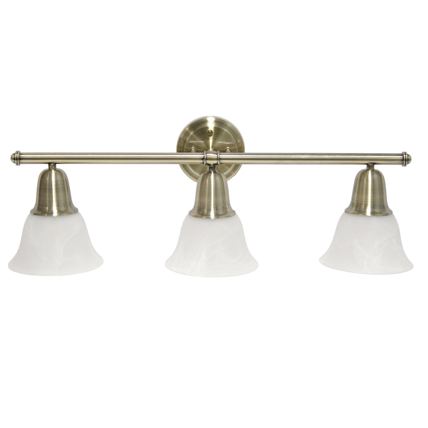 All The Rages Lalia Home Essentix Antique Brass 3-Light Vanity Light With Bell-Shaped Alabaster White Glass Shades