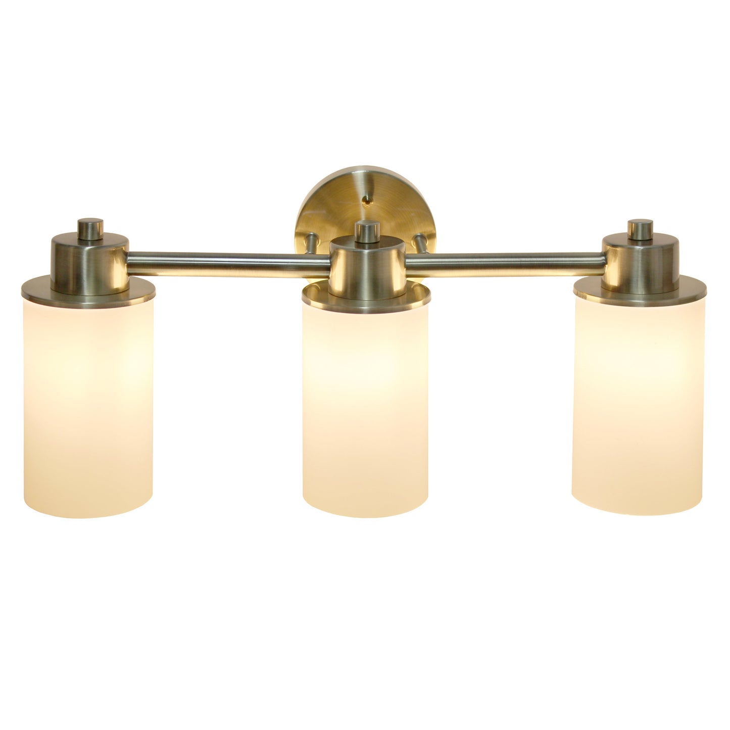 All The Rages Lalia Home Essentix Antique Brass 3-Light Vanity Light With Opaque White Glass Shades