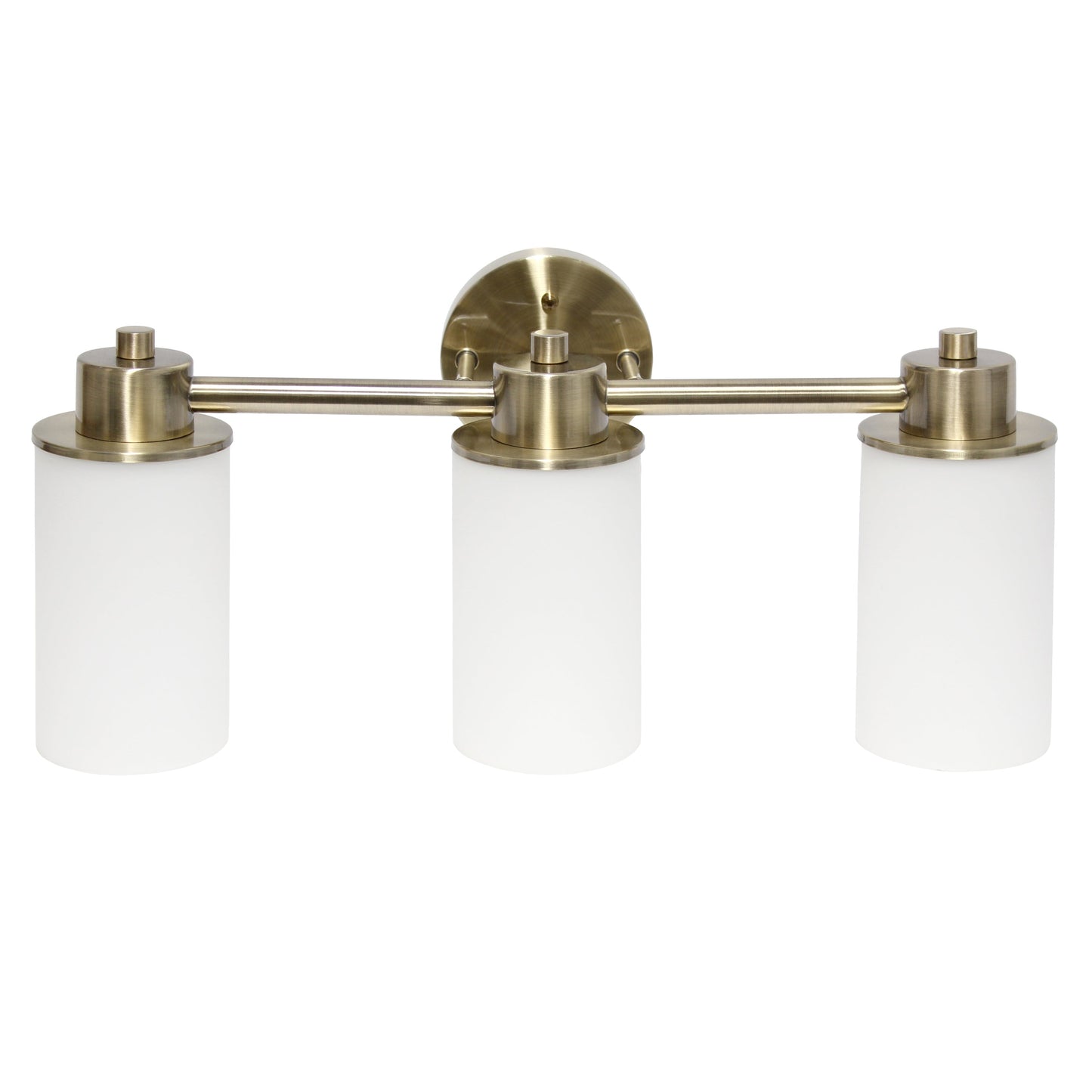 All The Rages Lalia Home Essentix Antique Brass 3-Light Vanity Light With Opaque White Glass Shades