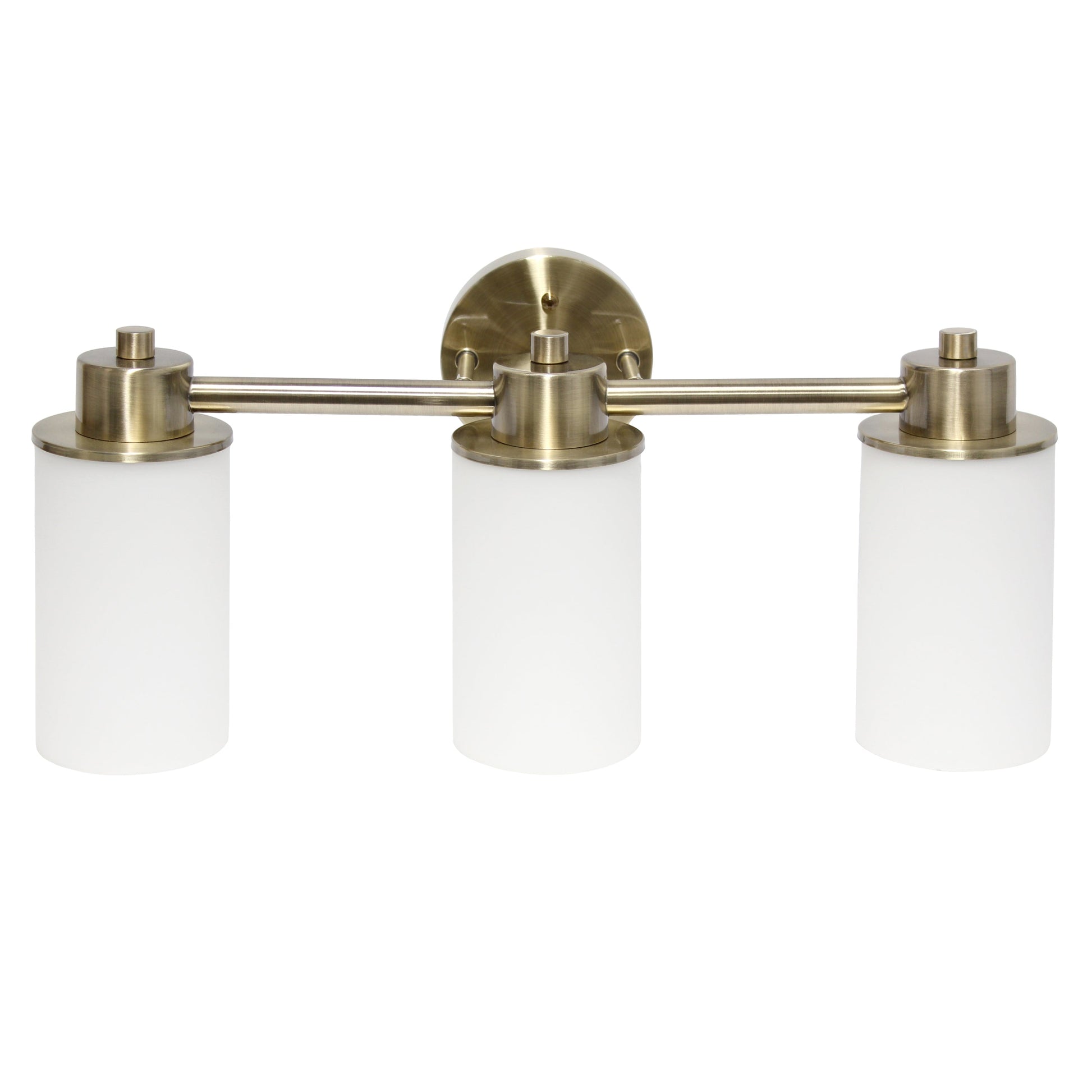 All The Rages Lalia Home Essentix Antique Brass 3-Light Vanity Light With Opaque White Glass Shades