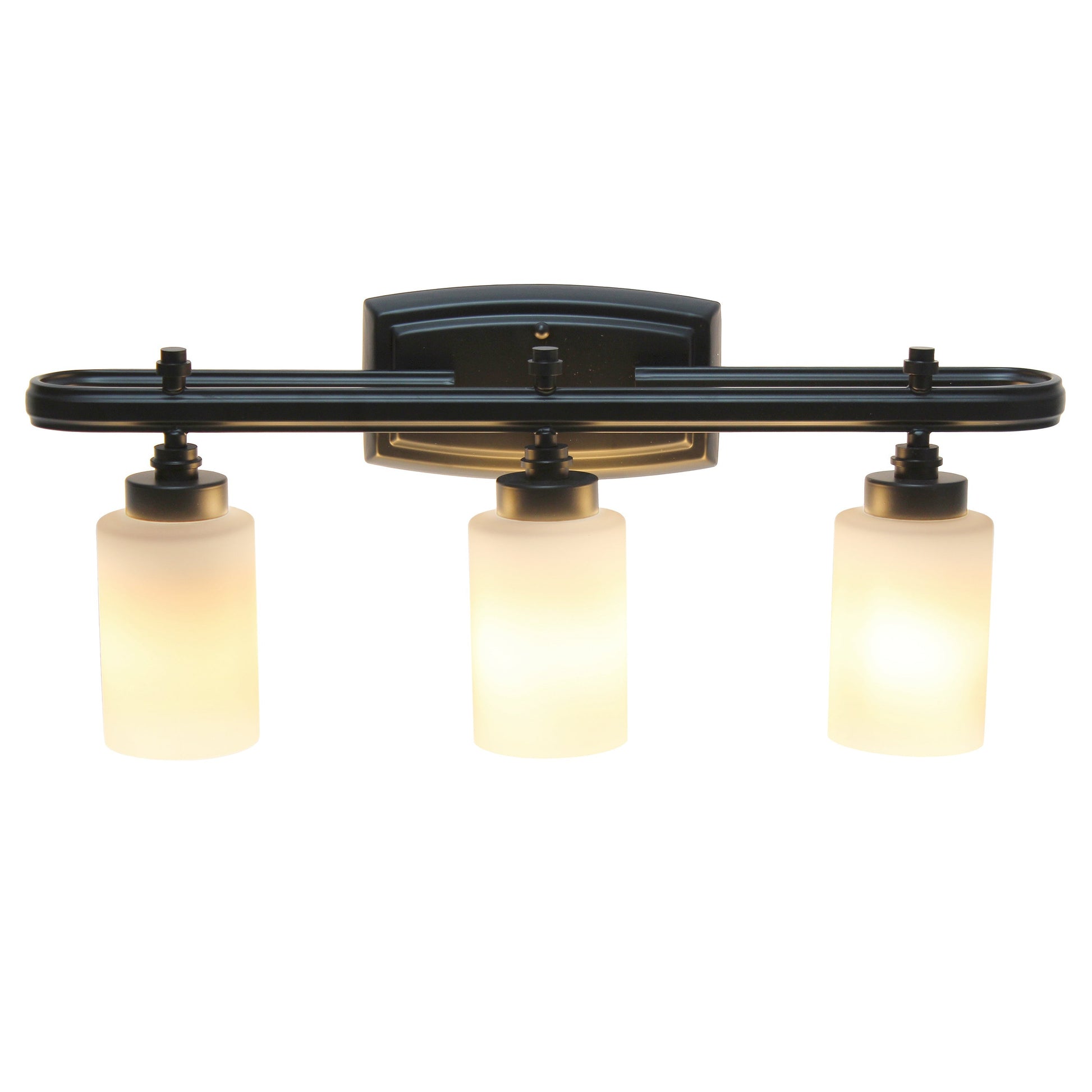 All The Rages Lalia Home Essentix Black 3-Light Contemporary Vanity Light With Opaque White Glass Shades