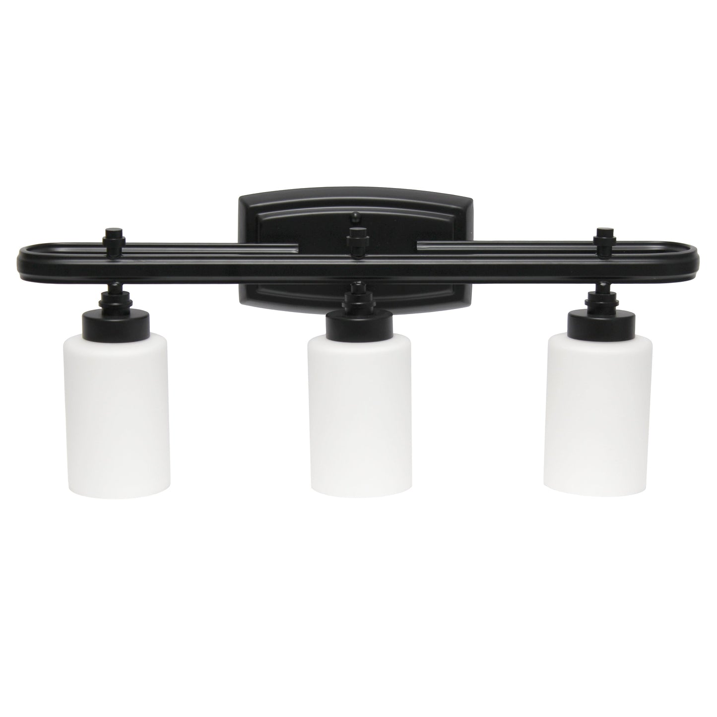 All The Rages Lalia Home Essentix Black 3-Light Contemporary Vanity Light With Opaque White Glass Shades