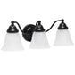 All The Rages Lalia Home Essentix Black 3-Light Curved Metal Vanity Light With Alabaster White Glass Shades