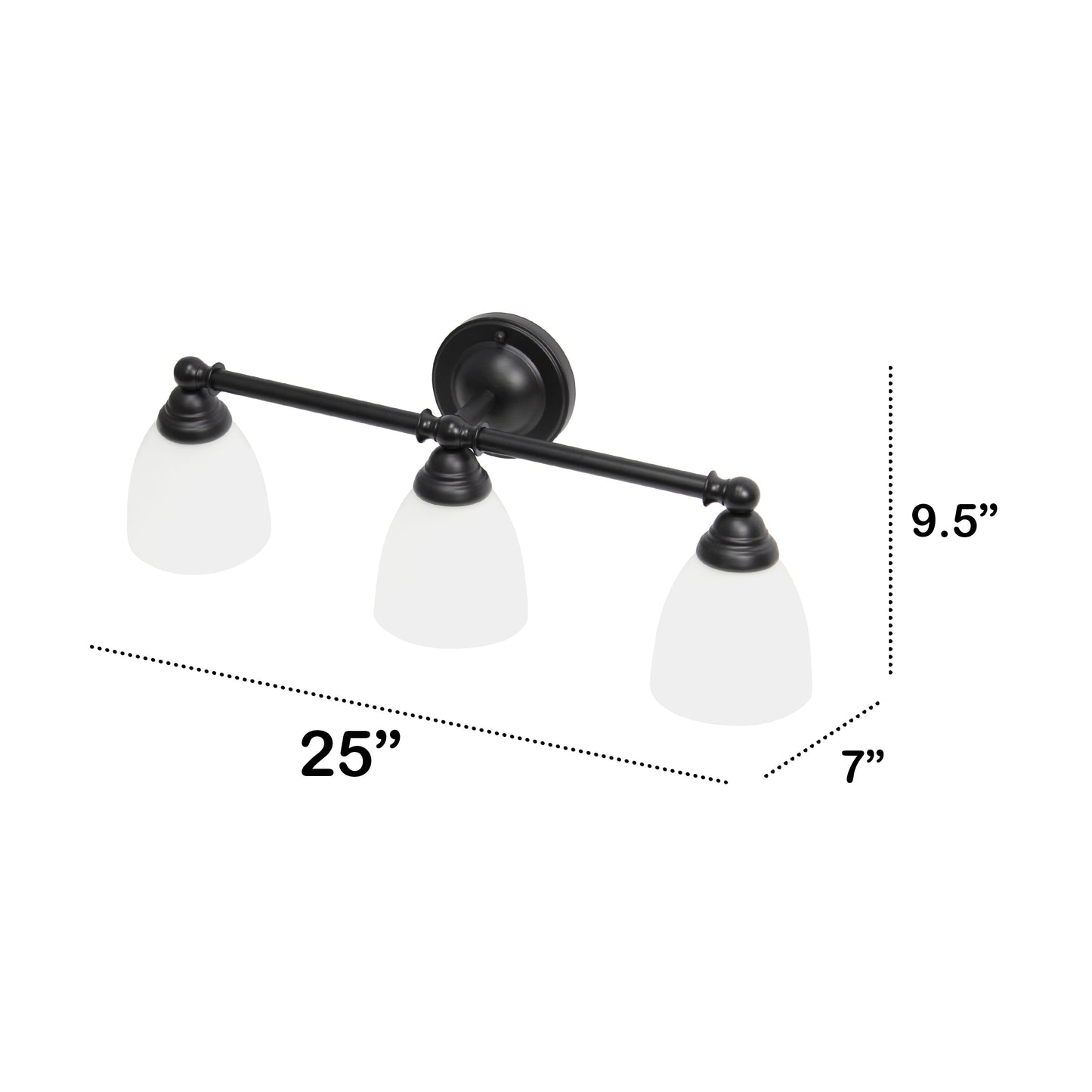 All The Rages Lalia Home Essentix Black 3-Light Metal Vanity Light With Translucent Glass Shades