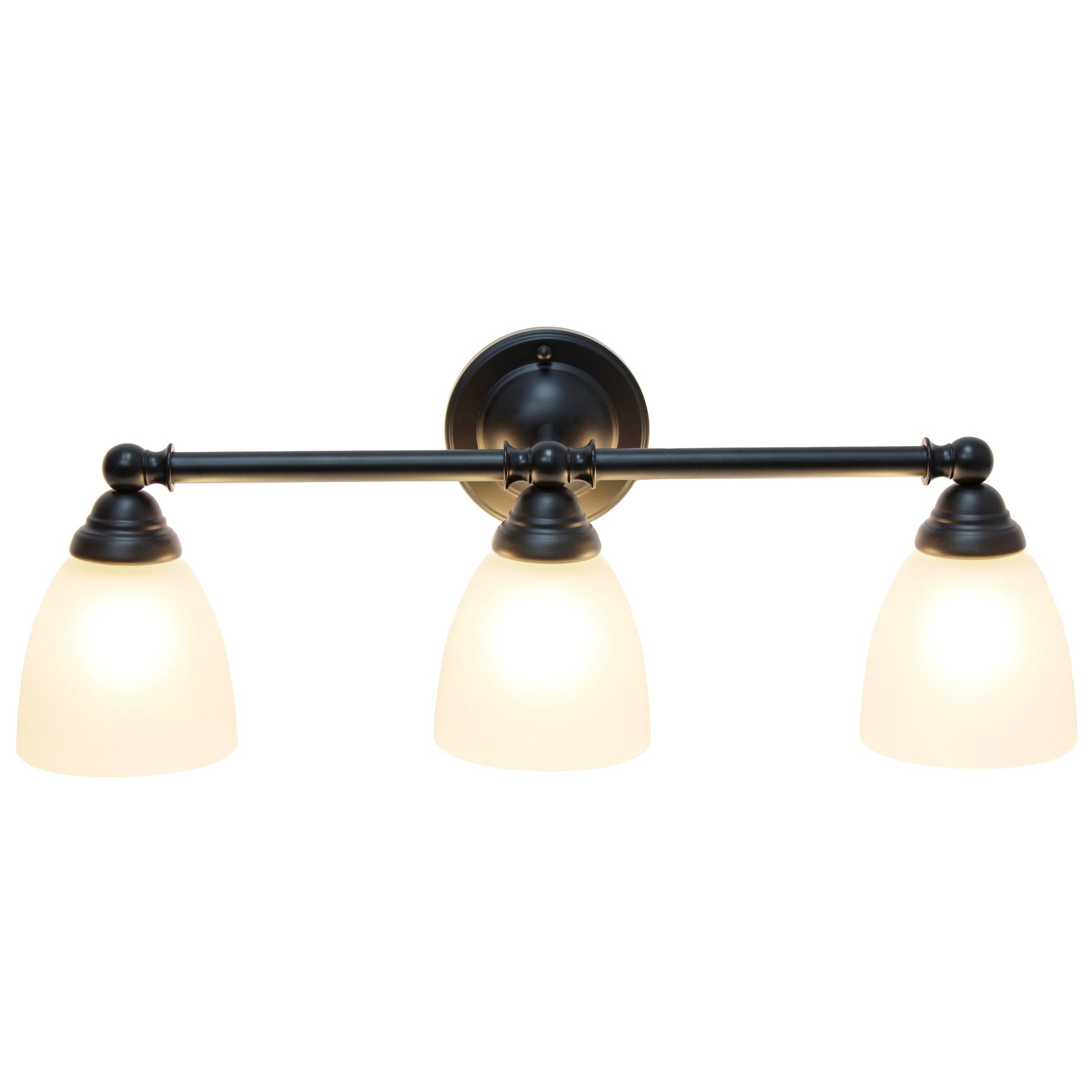 All The Rages Lalia Home Essentix Black 3-Light Metal Vanity Light With Translucent Glass Shades