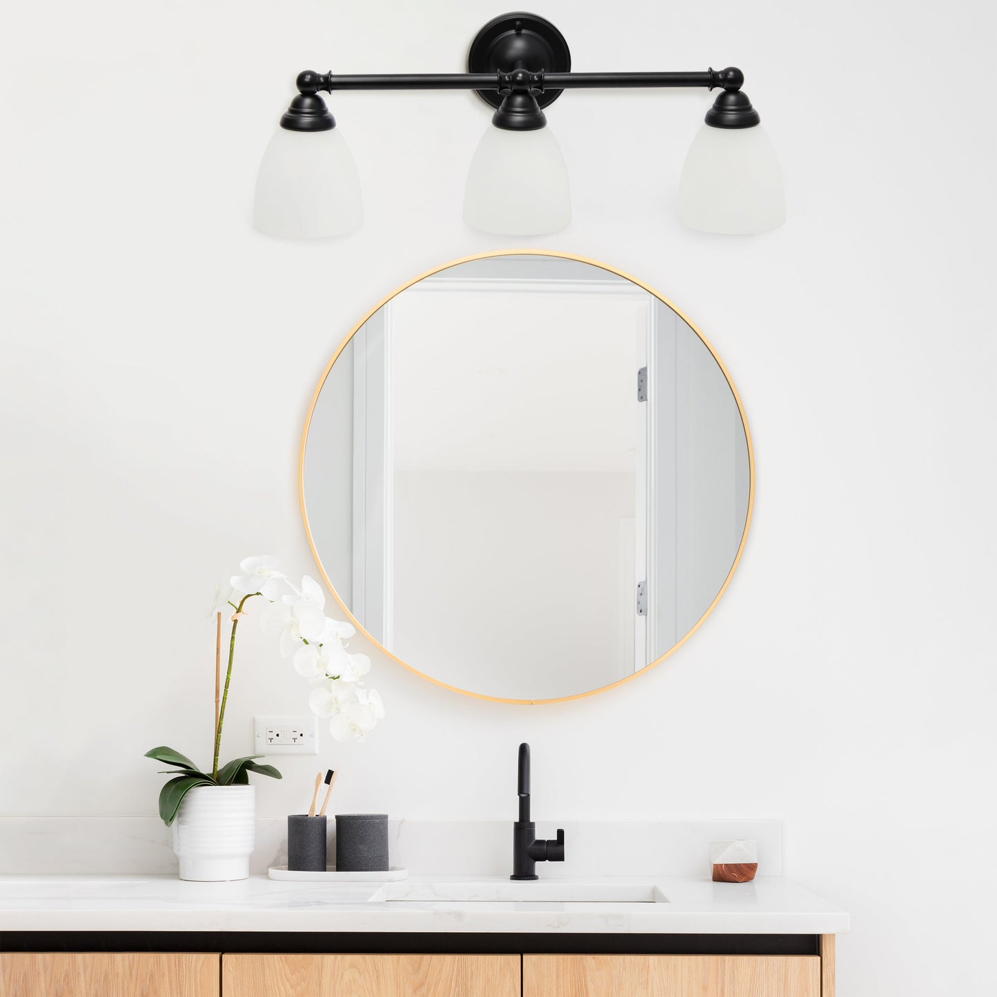 All The Rages Lalia Home Essentix Black 3-Light Metal Vanity Light With Translucent Glass Shades