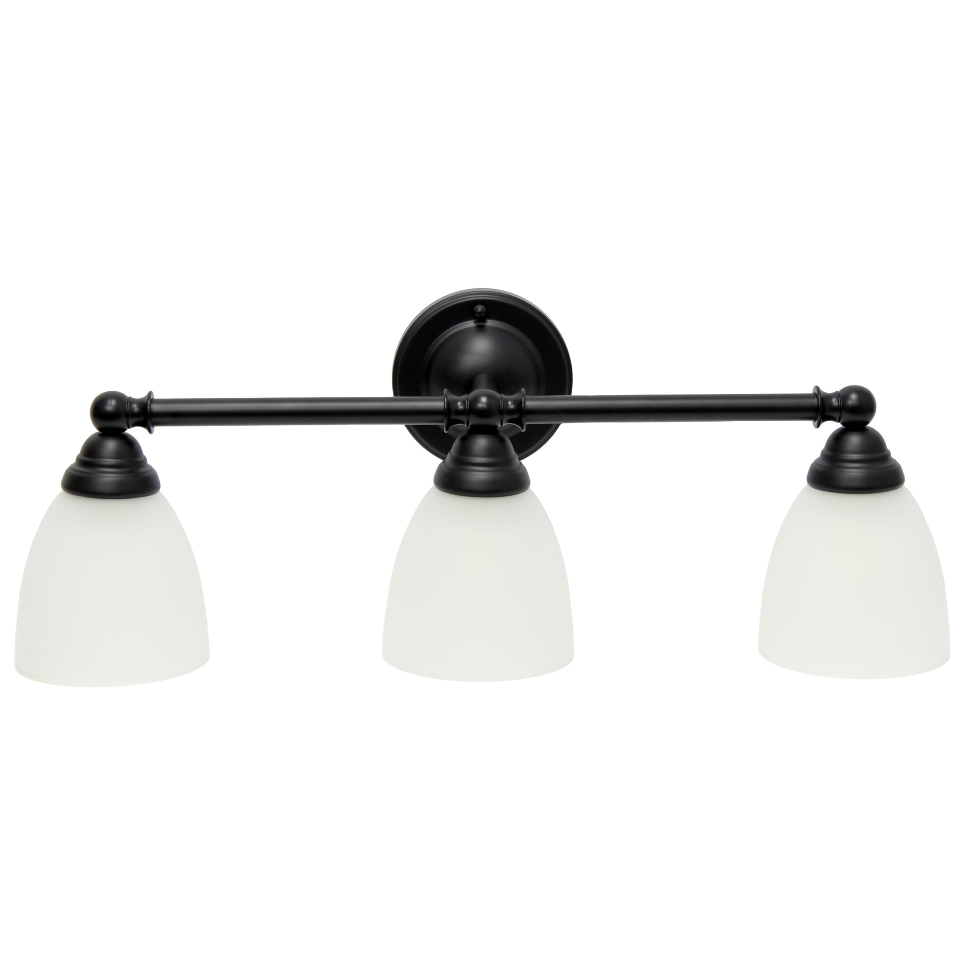 All The Rages Lalia Home Essentix Black 3-Light Metal Vanity Light With Translucent Glass Shades