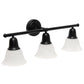 All The Rages Lalia Home Essentix Black 3-Light Vanity Light With Bell-Shaped Alabaster White Glass Shades