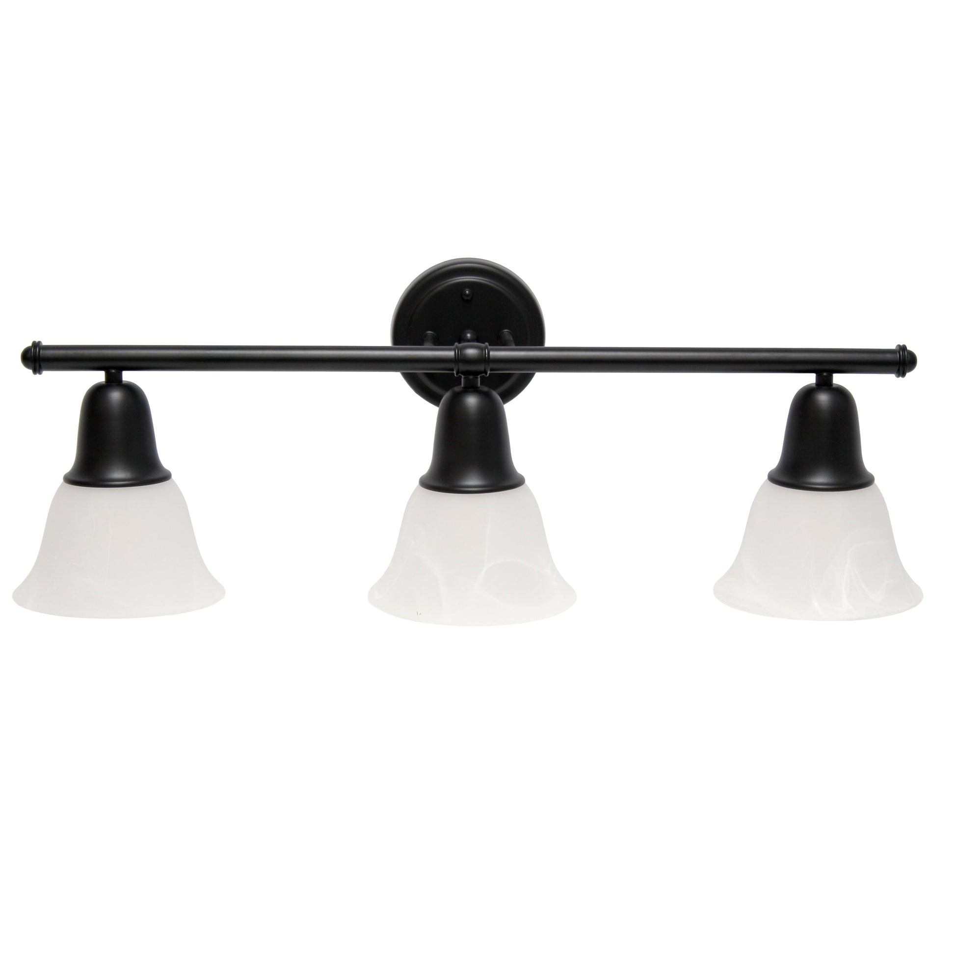 All The Rages Lalia Home Essentix Black 3-Light Vanity Light With Bell-Shaped Alabaster White Glass Shades