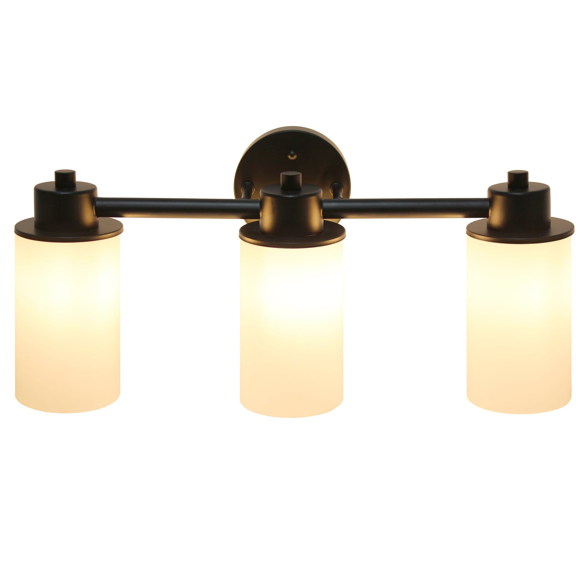 All The Rages Lalia Home Essentix Black 3-Light Vanity Light With Opaque White Glass Shades