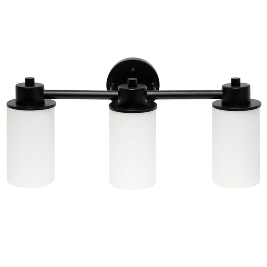 All The Rages Lalia Home Essentix Black 3-Light Vanity Light With Opaque White Glass Shades