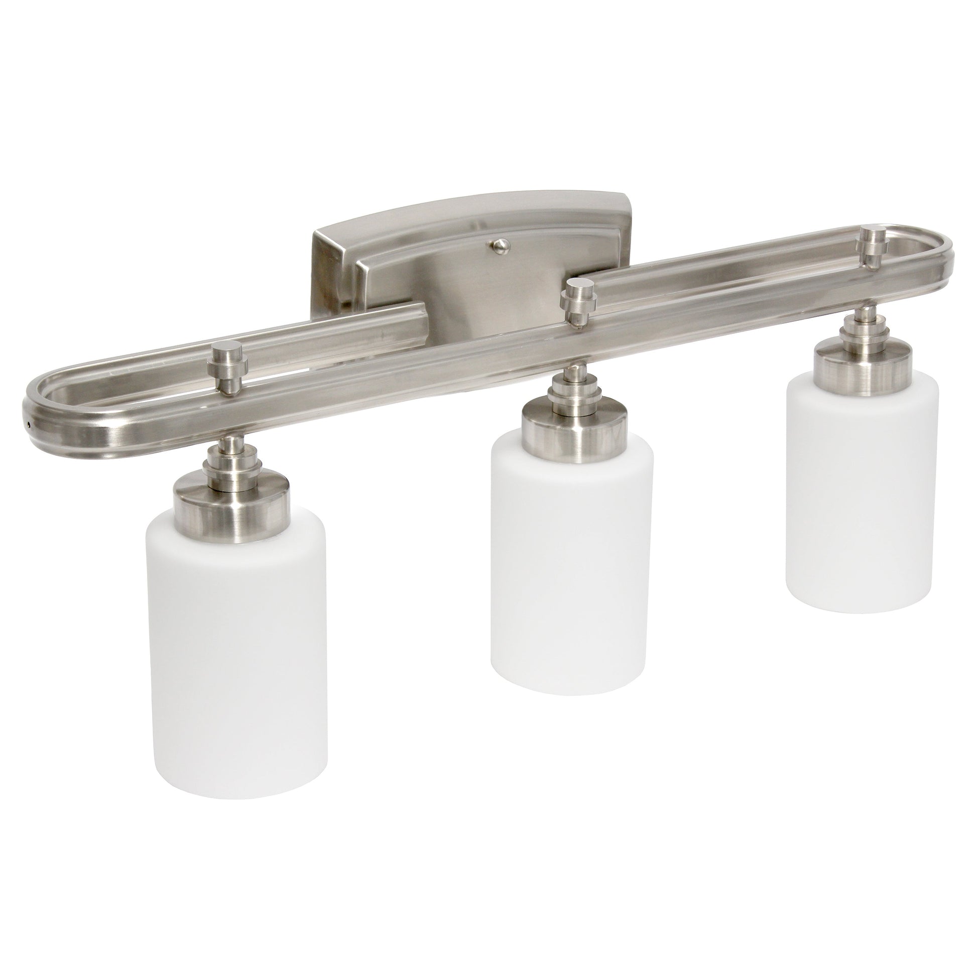 All The Rages Lalia Home Essentix Brushed Nickel 3-Light Contemporary Vanity Light With Opaque White Glass Shades