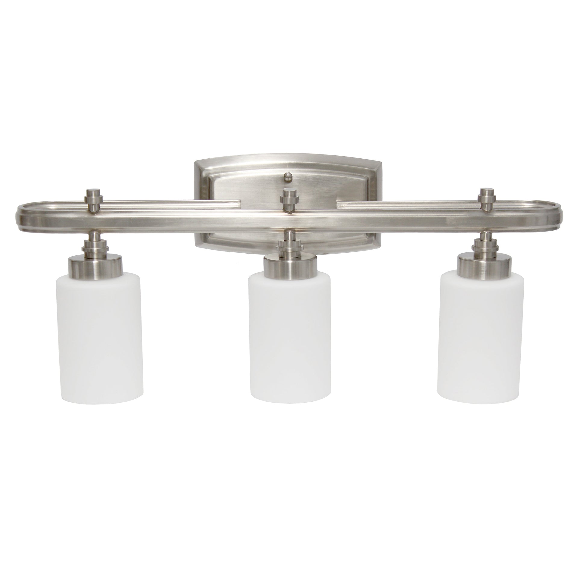 All The Rages Lalia Home Essentix Brushed Nickel 3-Light Contemporary Vanity Light With Opaque White Glass Shades