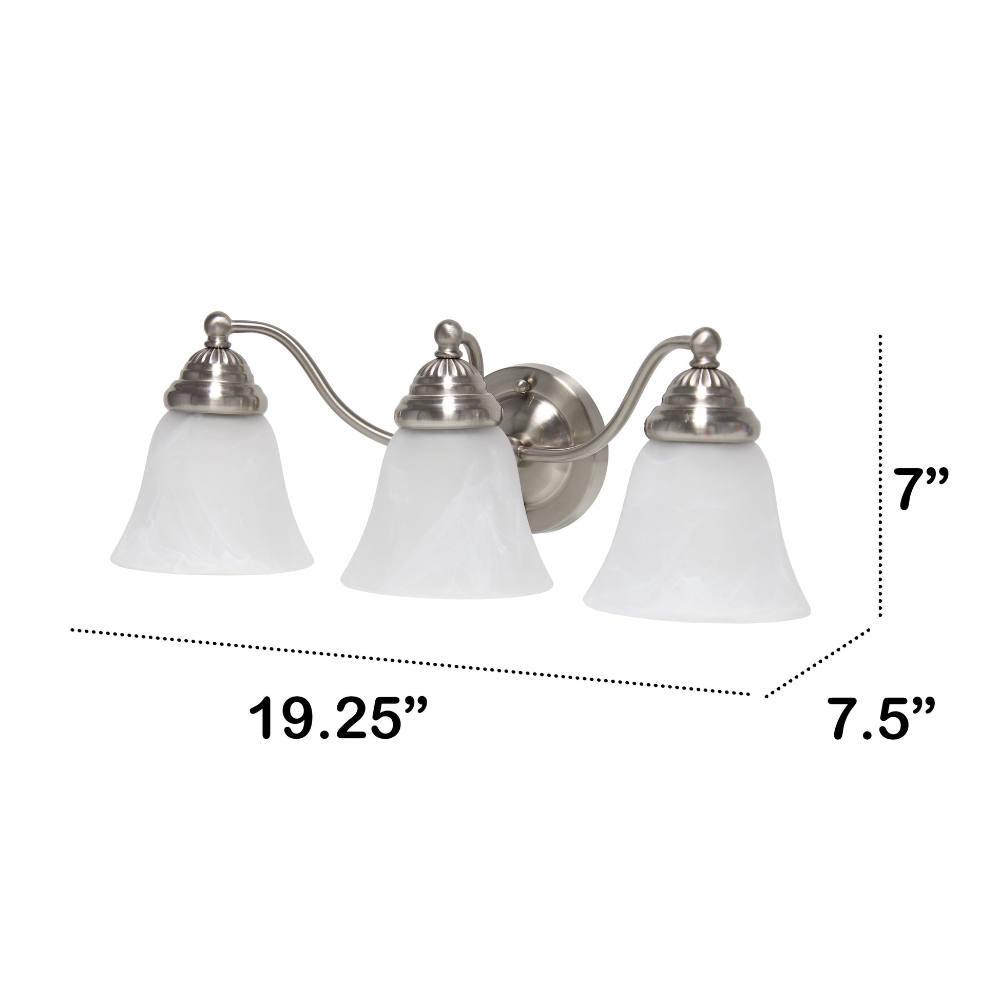 All The Rages Lalia Home Essentix Brushed Nickel 3-Light Curved Metal Vanity Light With Alabaster White Glass Shades