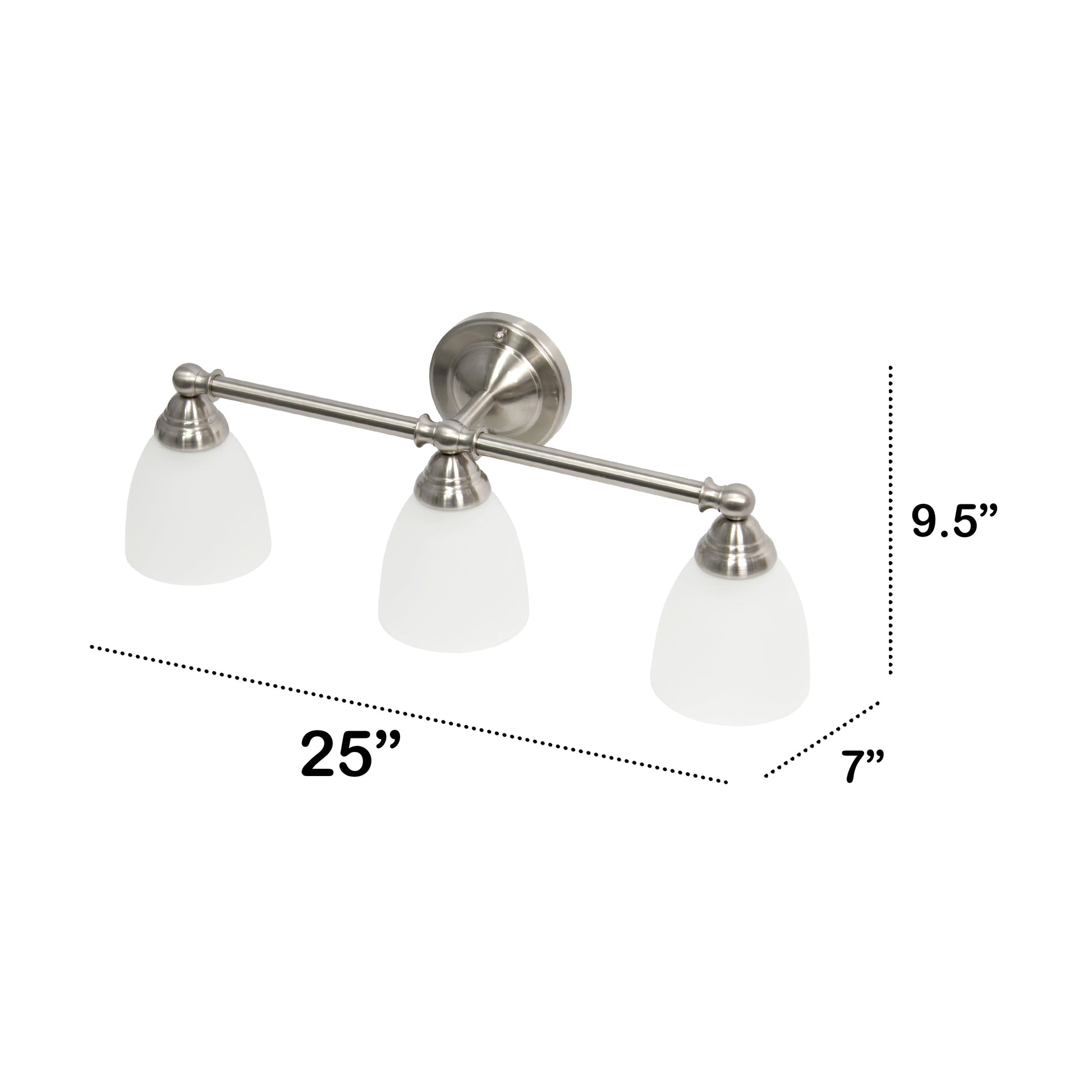 All The Rages Lalia Home Essentix Brushed Nickel 3-Light Metal Vanity Light With Translucent Glass Shades