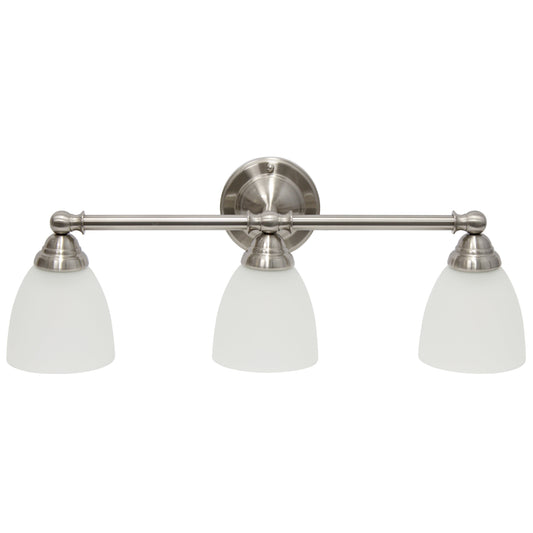 All The Rages Lalia Home Essentix Brushed Nickel 3-Light Metal Vanity Light With Translucent Glass Shades