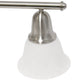 All The Rages Lalia Home Essentix Brushed Nickel 3-Light Vanity Light With Bell-Shaped Alabaster White Glass Shades