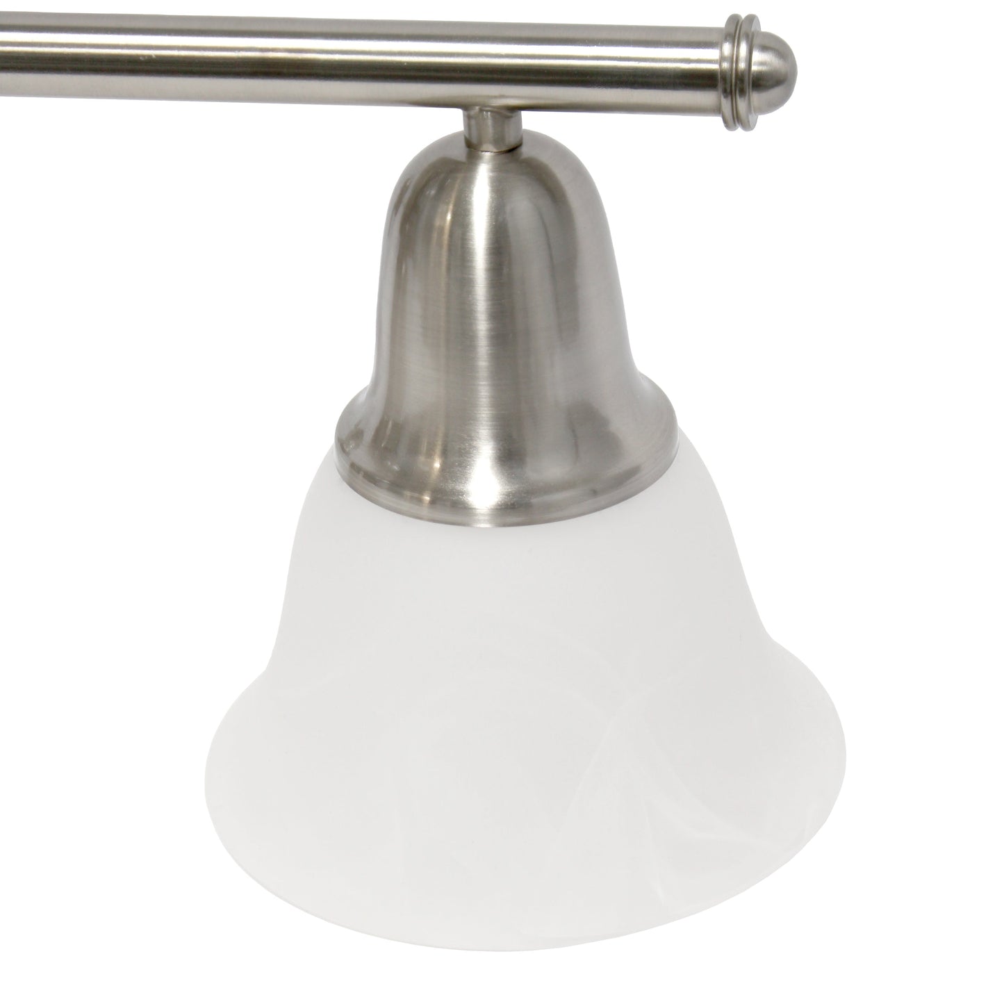All The Rages Lalia Home Essentix Brushed Nickel 3-Light Vanity Light With Bell-Shaped Alabaster White Glass Shades