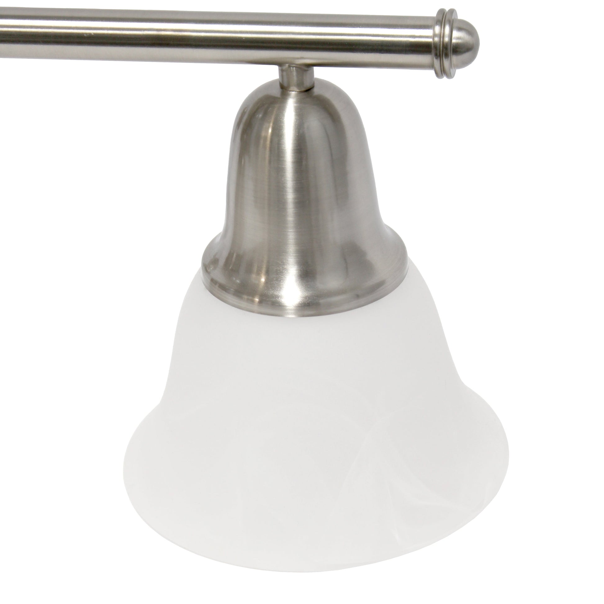 All The Rages Lalia Home Essentix Brushed Nickel 3-Light Vanity Light With Bell-Shaped Alabaster White Glass Shades