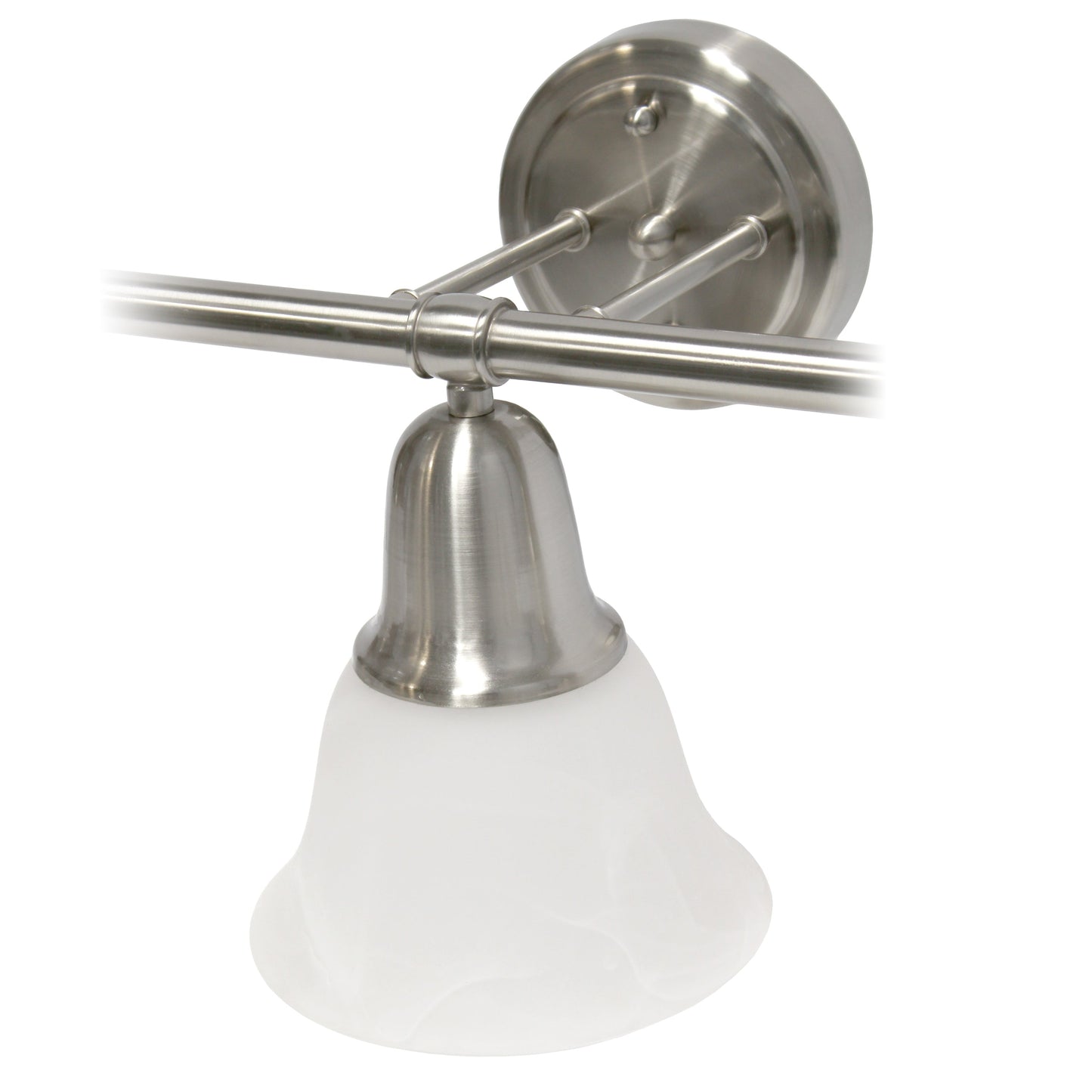 All The Rages Lalia Home Essentix Brushed Nickel 3-Light Vanity Light With Bell-Shaped Alabaster White Glass Shades