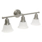 All The Rages Lalia Home Essentix Brushed Nickel 3-Light Vanity Light With Bell-Shaped Alabaster White Glass Shades