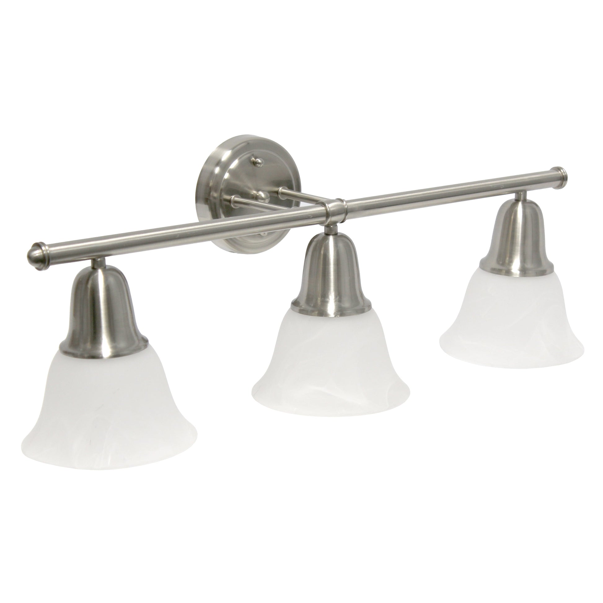All The Rages Lalia Home Essentix Brushed Nickel 3-Light Vanity Light With Bell-Shaped Alabaster White Glass Shades