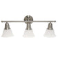 All The Rages Lalia Home Essentix Brushed Nickel 3-Light Vanity Light With Bell-Shaped Alabaster White Glass Shades