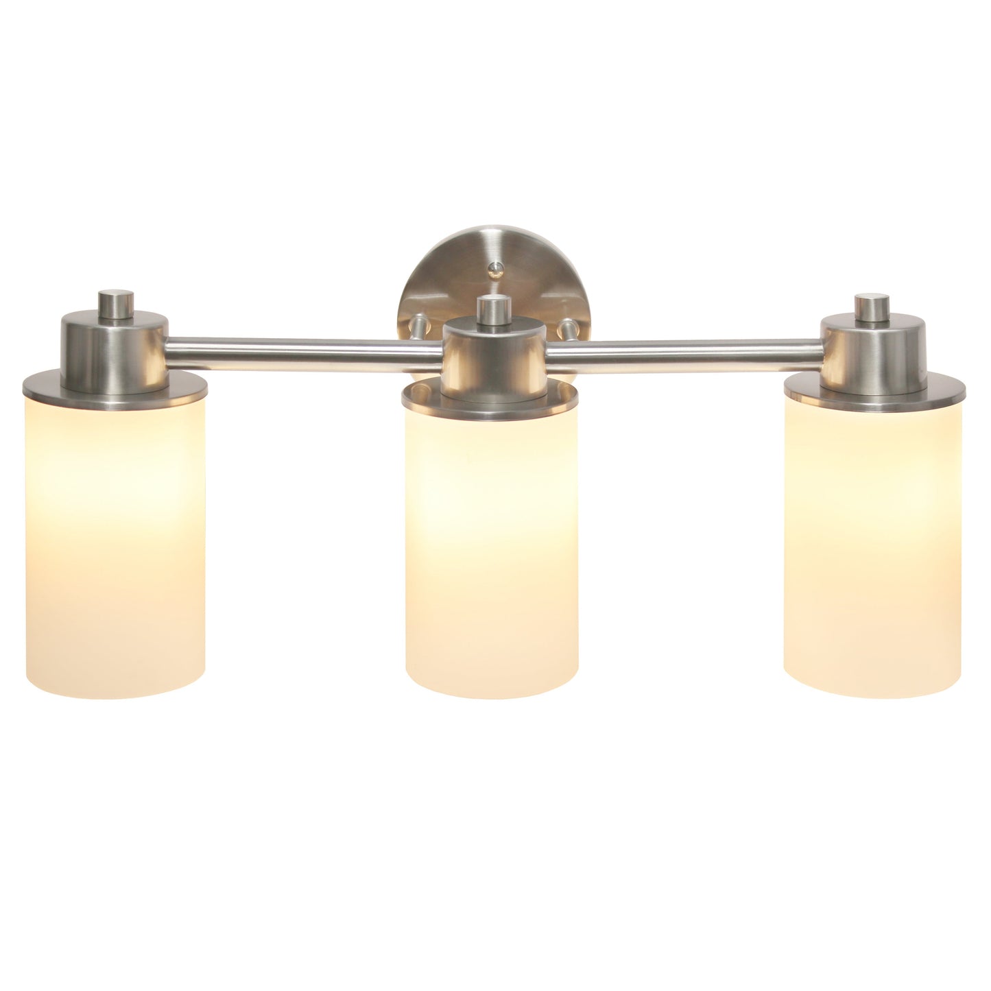 All The Rages Lalia Home Essentix Brushed Nickel 3-Light Vanity Light With Opaque White Glass Shades