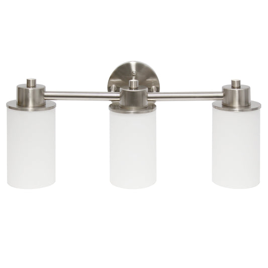 All The Rages Lalia Home Essentix Brushed Nickel 3-Light Vanity Light With Opaque White Glass Shades