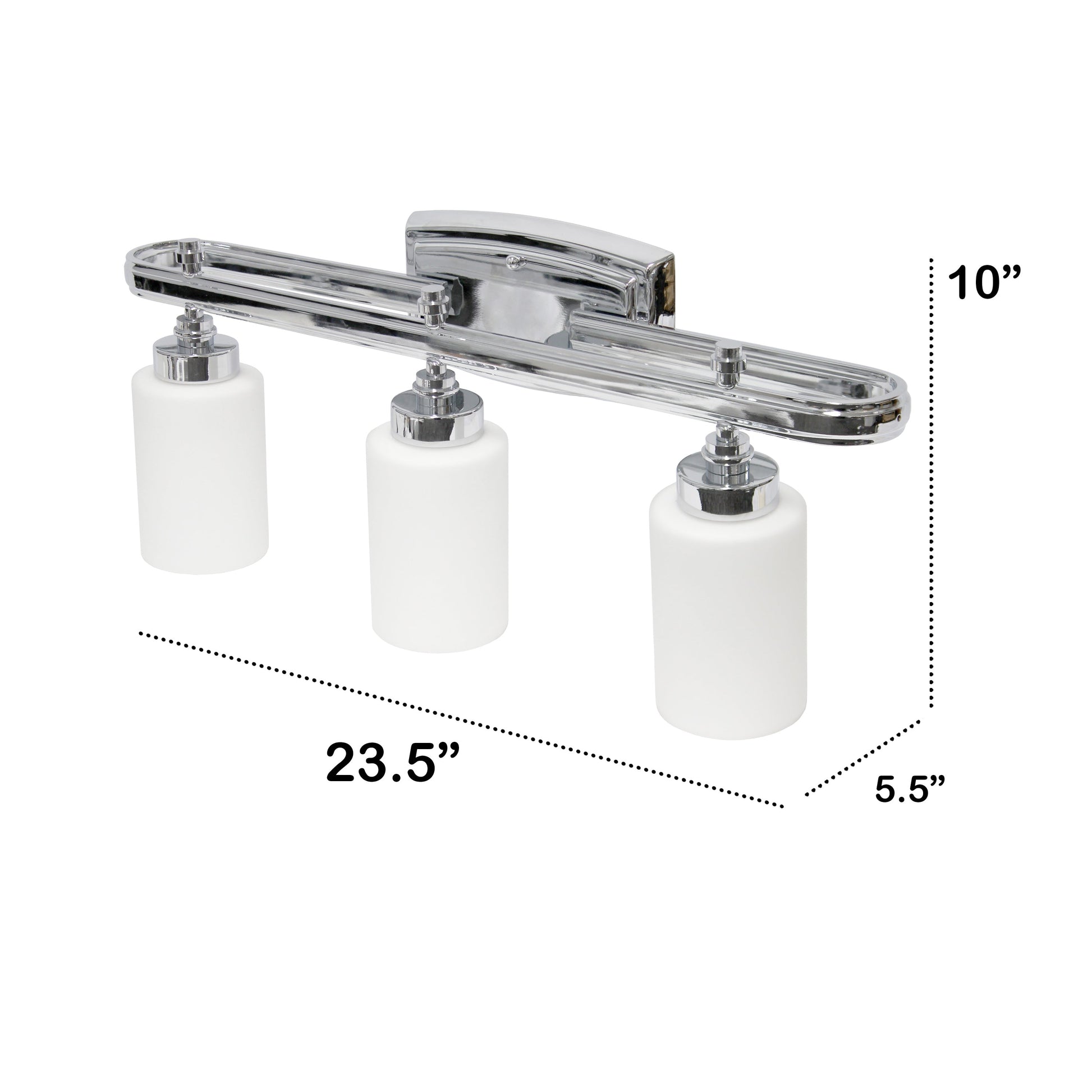 All The Rages Lalia Home Essentix Chrome 3-Light Contemporary Vanity Light With Opaque White Glass Shades